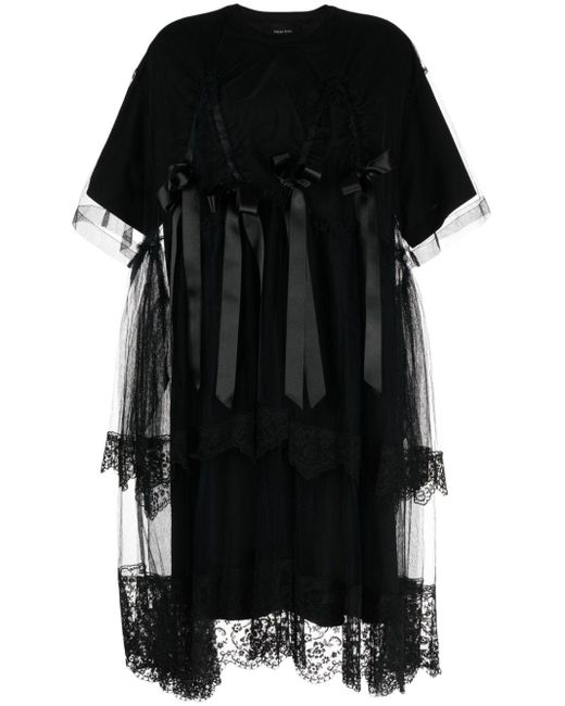 Simone Rocha Black Kristallverziertes Kleid mit Tüll-Overlay