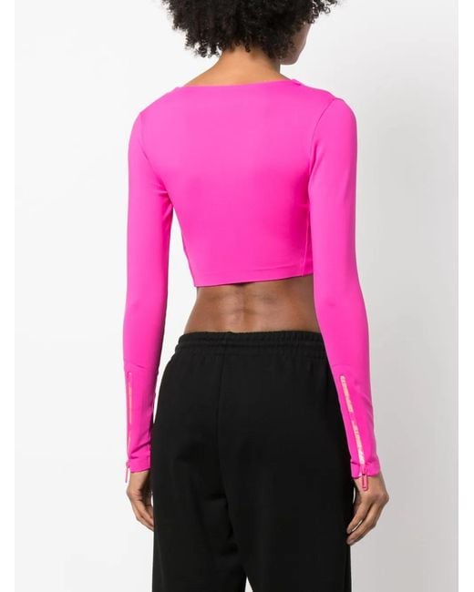 Off-White c/o Virgil Abloh Pink Zip-Logo Long-Sleeve Crop Top