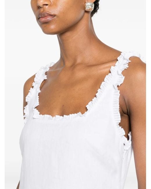 Posse White Florence Ruffled-Seam Midi Dress