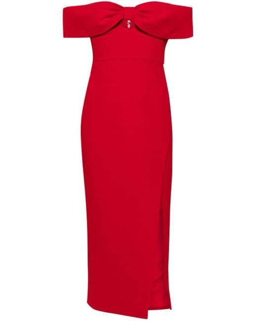 Self-Portrait Red Bow-detail Crepe Midi Dress