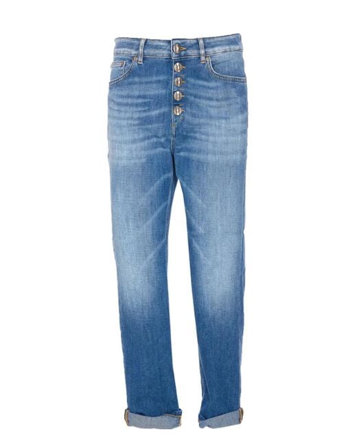 Dondup Blue Button-Fly Patch-Pocket Jeans