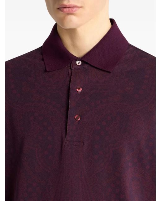 Etro Purple Paisley-Cotton Polo Shirt for men