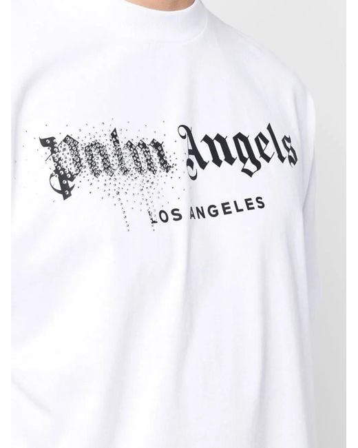 Palm Angels Rhinestone Sprayed Logo-print T-shirt In White for men