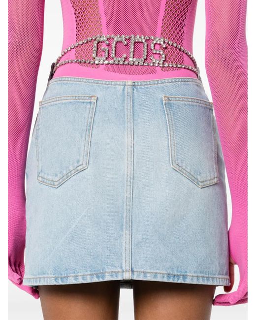 Gcds Blue Logo-Appliqué Denim Mini Skirt