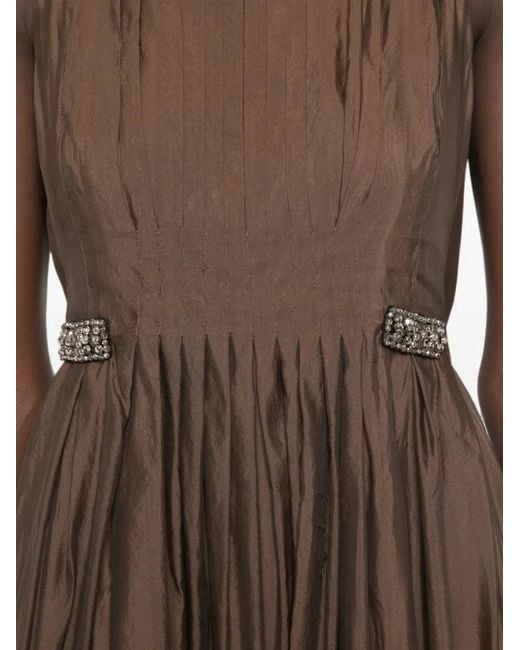 Max Mara Brown Stmwally Crystal-Embellished Pleated Midi Dress