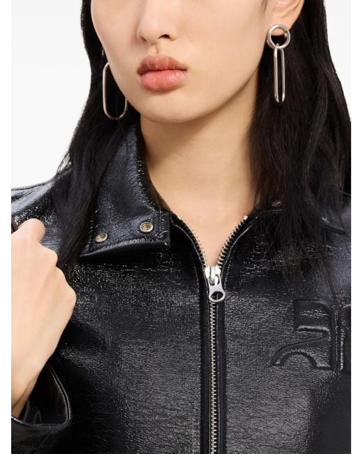 Courreges Black Iconic Patent Leather Biker Jacket