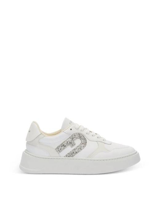 Furla White Logo-Glitter Sneakers