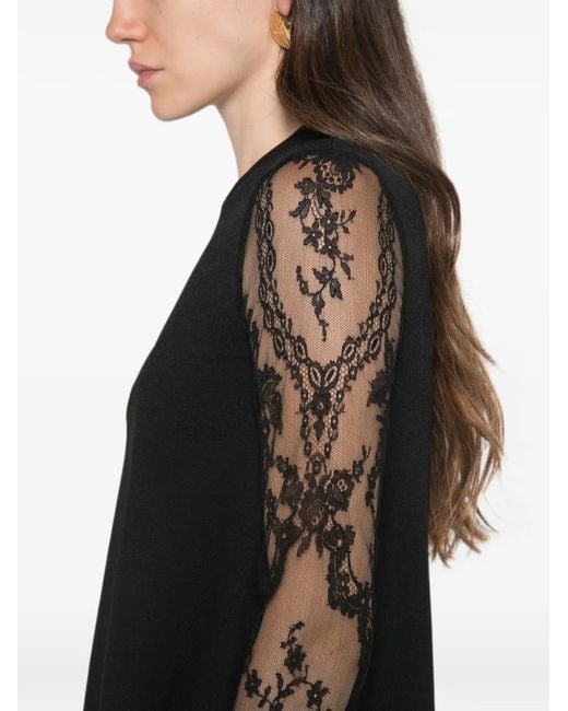 Valentino Garavani Black Lace-Sleeve Mini Dress