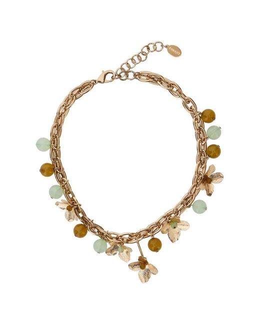 Twinset Metallic Flower Beaded Chain Necklace