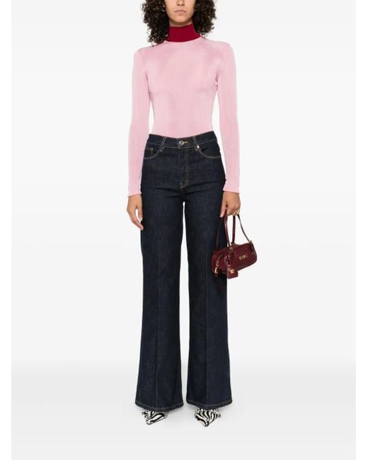 Self-Portrait Pink High-Neck Ribbed Top