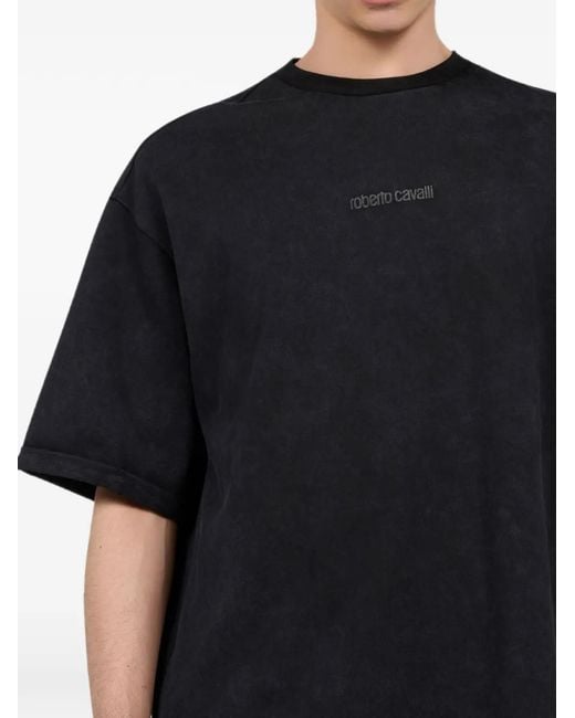 Roberto Cavalli Blue Snake-Print Logo-Detailed T-Shirt for men