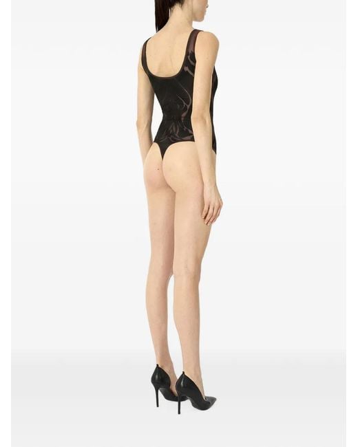 Wolford Black Rose-Pattern Sleeveless Sheer Bodysuit
