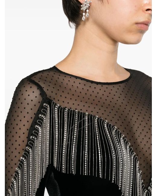 Nissa Black Fringe-Detail Velvet Mini Dress