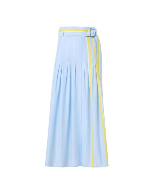 Akris Punto Blue Striped-Detail Pleated Midi Skirt