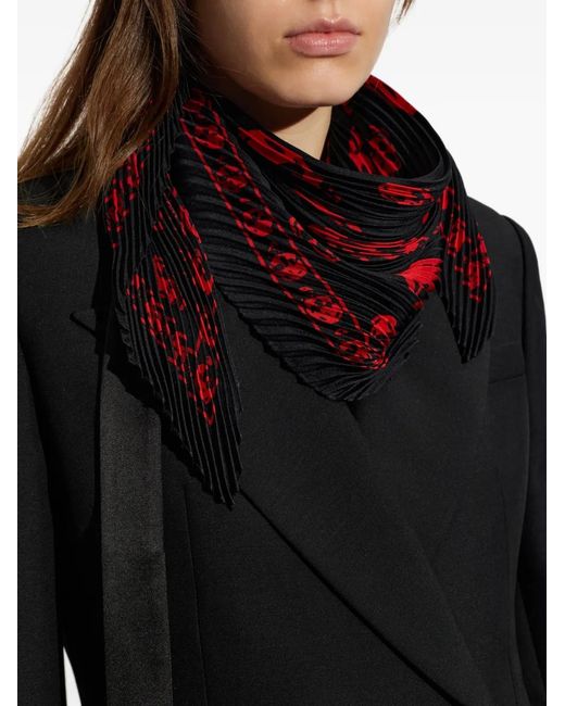 McQueen Red Foulard En Soie À Imprimé Tête De Mort