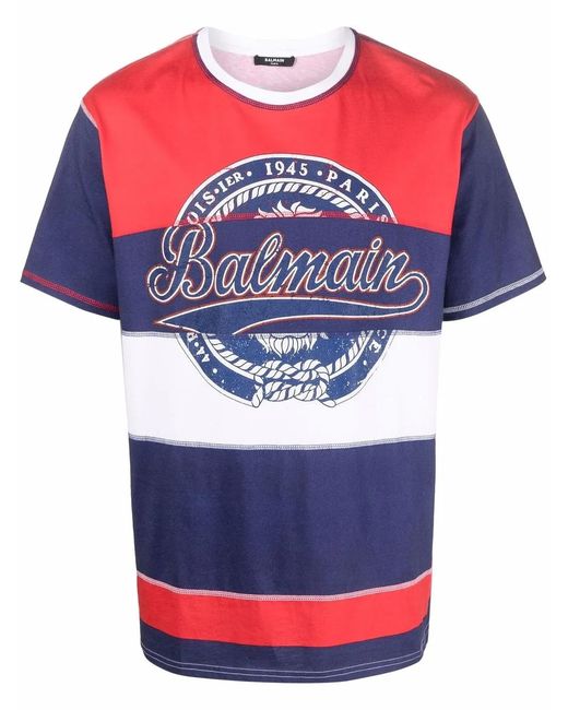 Balmain Red Logo Print T-Shirt for men