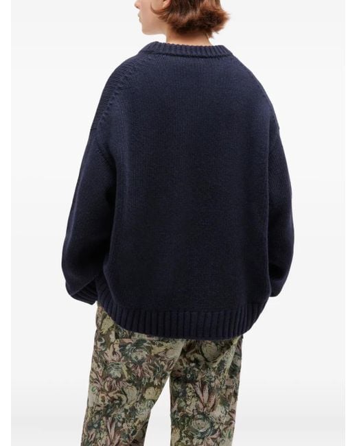 Ganni Blue Dropped-Shoulders Sweater