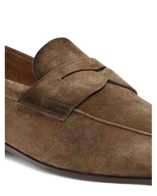 Santoni Brown Suede Loafers for men