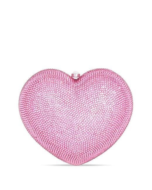 Judith Leiber Pink L'Amour Petit Coeur Crystal-Embellished Clutch Bag