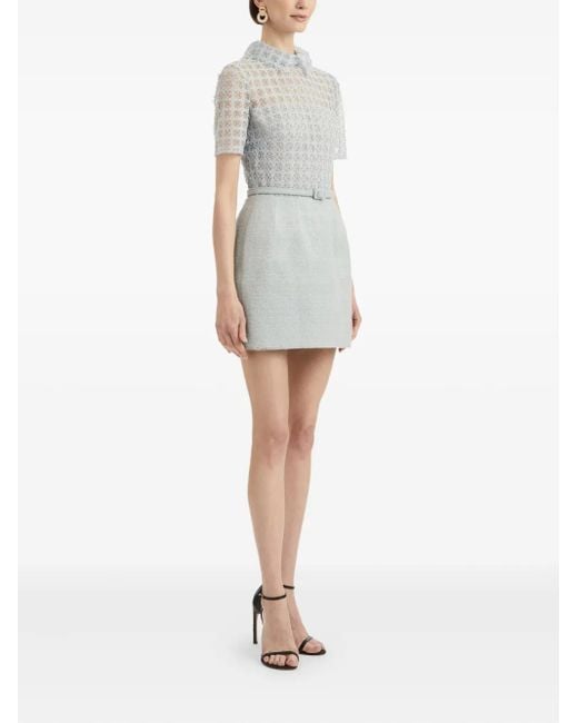 Oscar de la Renta Gray Guipure-Lace Tweed Mini Dress