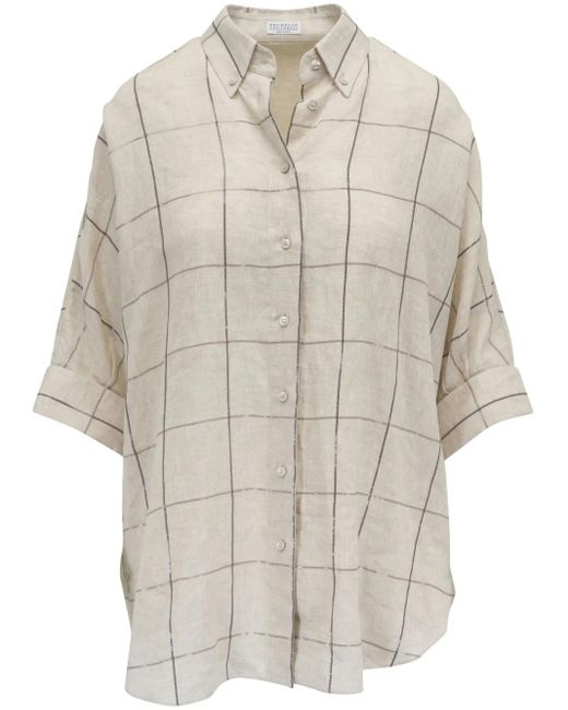 Brunello Cucinelli グリッドパターン シャツ Natural