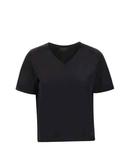 Gran Sasso Black V-Neck Rolled-Cuff T-Shirt