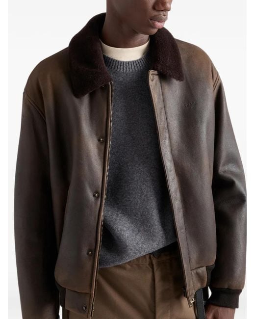Prada Black Shearling Leather Jacket for men