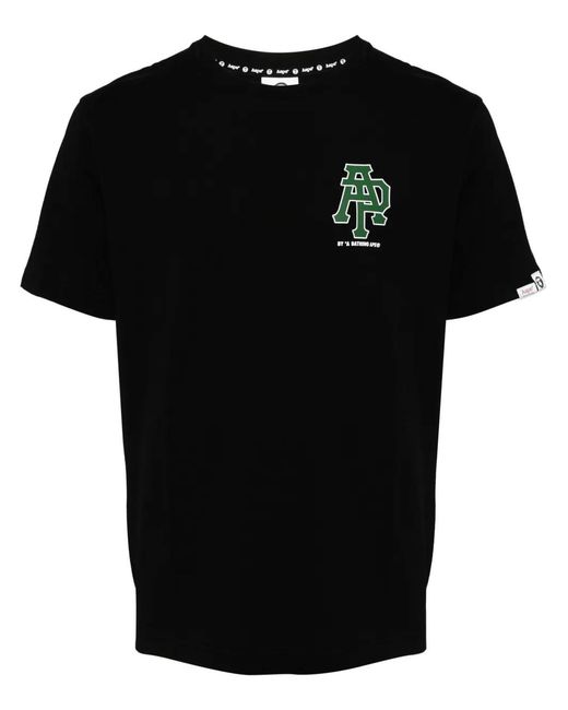 Aape By A Bathing Ape Black Graphic-Print Cotton T-Shirt for men