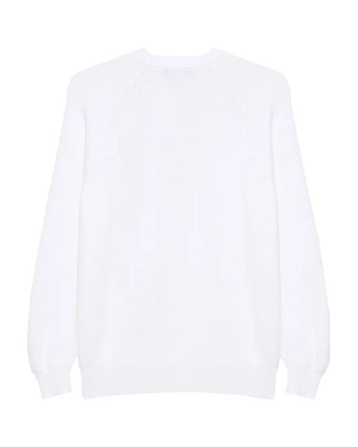 Moorer White Ribbed Crew-Neck Jumper for men
