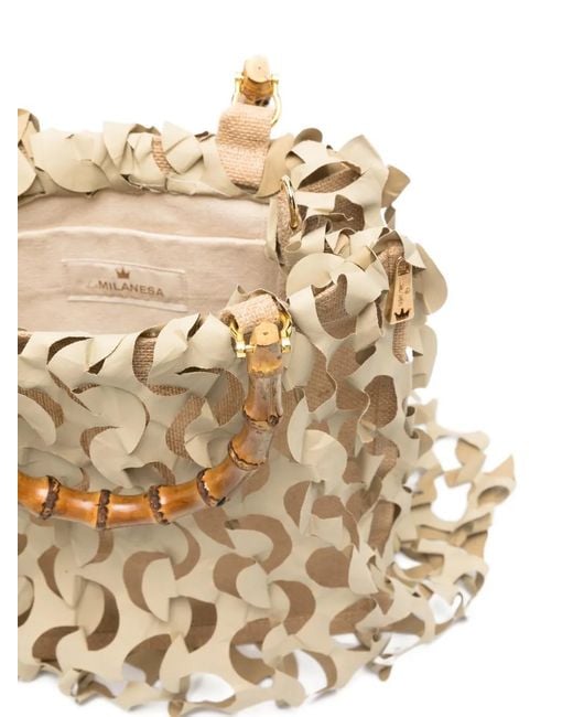 La Milanesa Natural Medium Oceano Bamboo-Handle Tote Bag