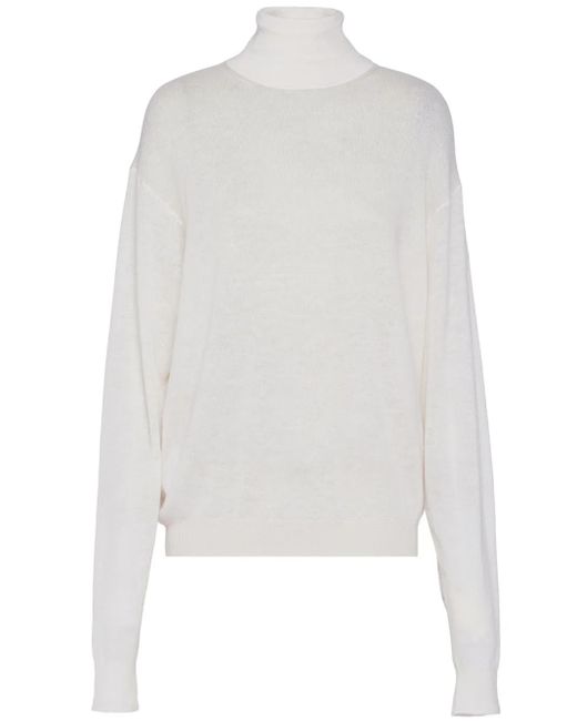 Prada White Roll-Neck Cashmere Jumper