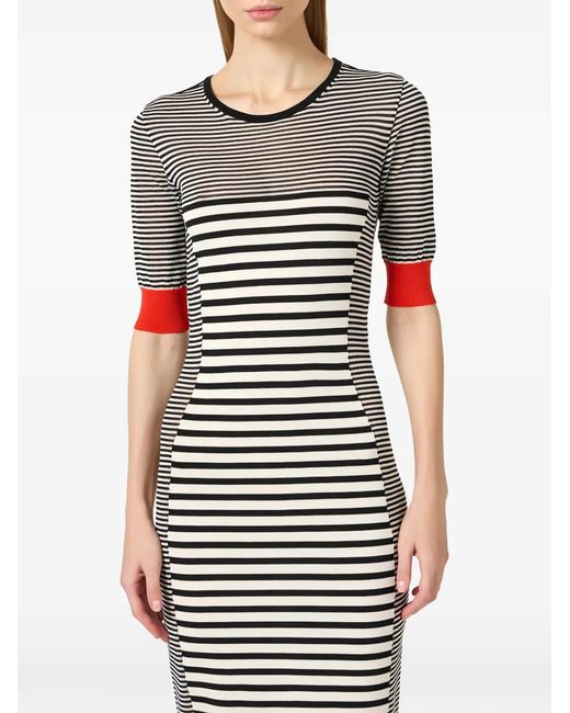 Elisabetta Franchi White Knit Fabric Dress With A Mix Of Stripes
