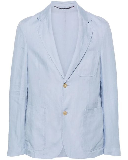 Canali Blue Single-Breasted Linen Blazer for men