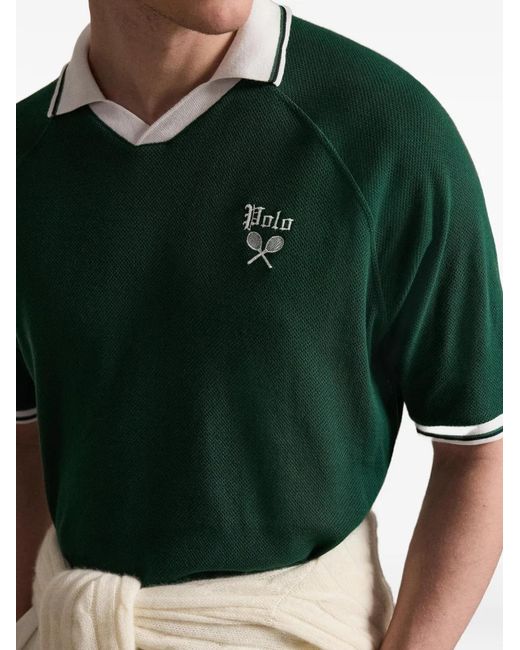 Polo Ralph Lauren Green Logo-Embroidered Johnny-Collar T-Shirt for men