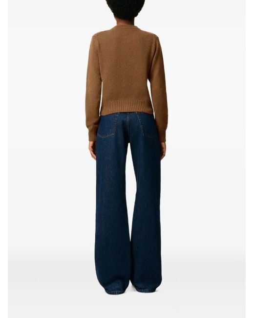 AMI Brown Cropped Cashmere Blend Cardigan With Button-Down Front