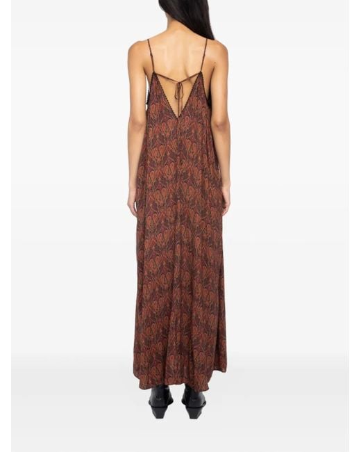 Zadig & Voltaire Purple Paisley-Maxikleid mit Spitzenbesatz