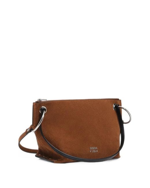 Bimba Y Lola Brown Medium Tobacco-Suede Trapecio Bag