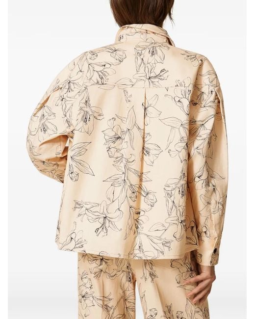 Twinset Natural Bull Shirt With A Floral Print