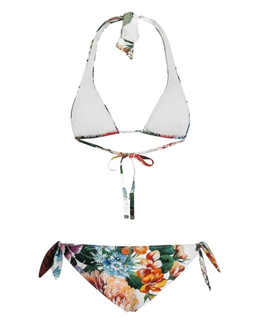 Dolce & Gabbana White Floral Print Bikini Set