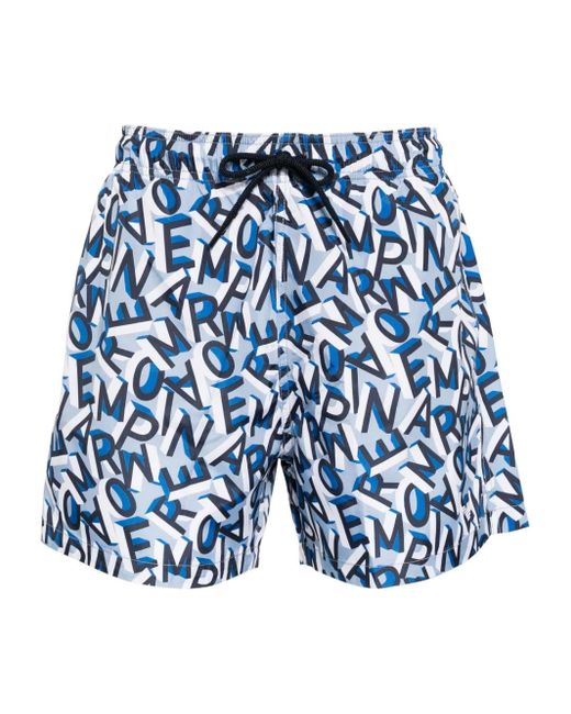Emporio Armani Blue Graphic-Print Swim Shorts for men