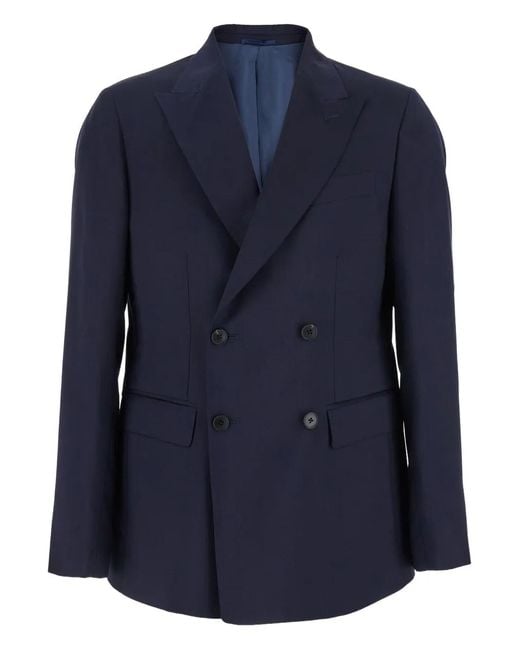 Low Brand Blue Double-Breasted Blazer for men