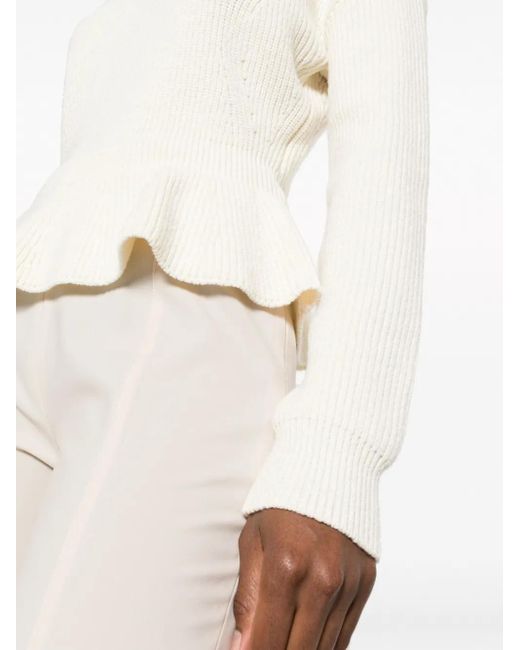 Chloé White Peplum-Hem Ribbed-Knit Jumper