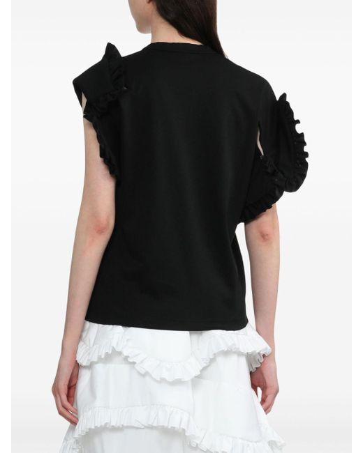T-shirt en coton à volants Noir Kei Ninomiya en coloris Black