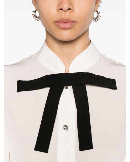 Gucci White Bow Tie Crepe De Chine Silk Shirt - Women's - Silk/cotton/viscose