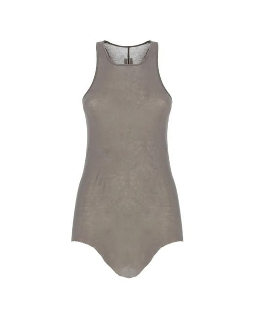 Rick Owens Gray Temple Basic Rib Tank Raw-Hem Top