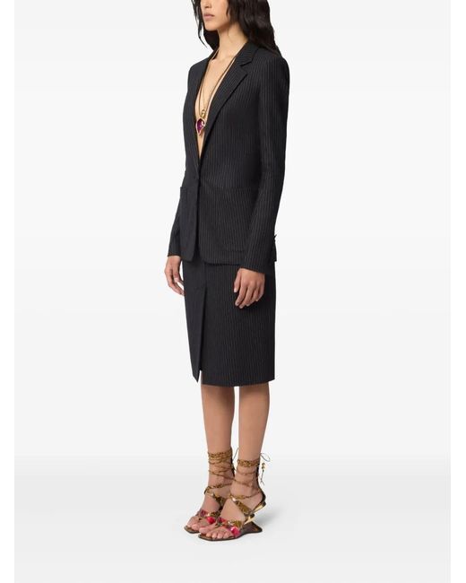 Nina Ricci Black Pinstriped-Pattern Wool Blazer
