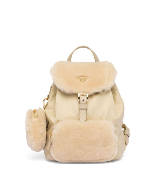 Prada Natural Neutral Shearling-panelled Leather Backpack