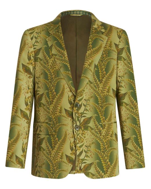 Etro Green Leaf-print Single-breasted Blazer for men