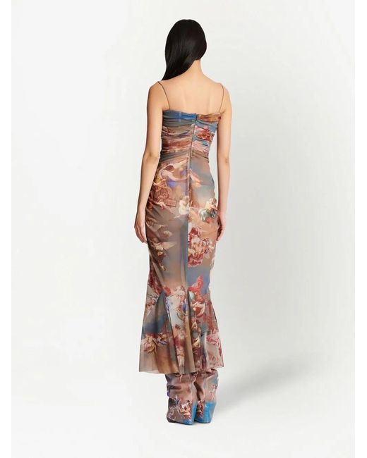 Balmain Brown Sky-Print Tulle Maxi Dress