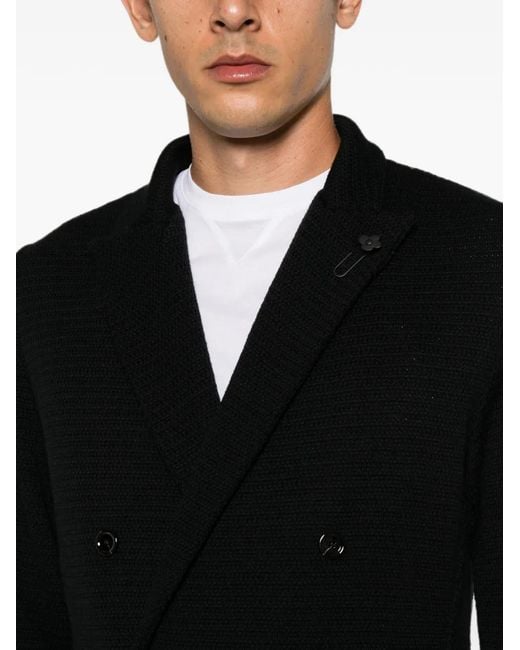 Lardini Black Double-Breasted Knitted Blazer for men